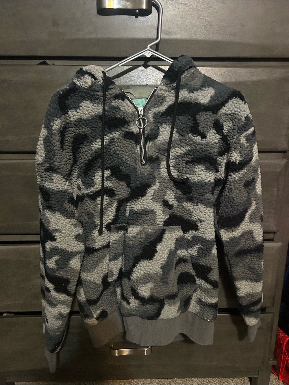 Women’s Gray Camouflage Sherpa Hoodie Sweater